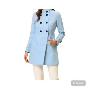 Allegra K Size Large Sky Blue Double Breasted Winter Coat
